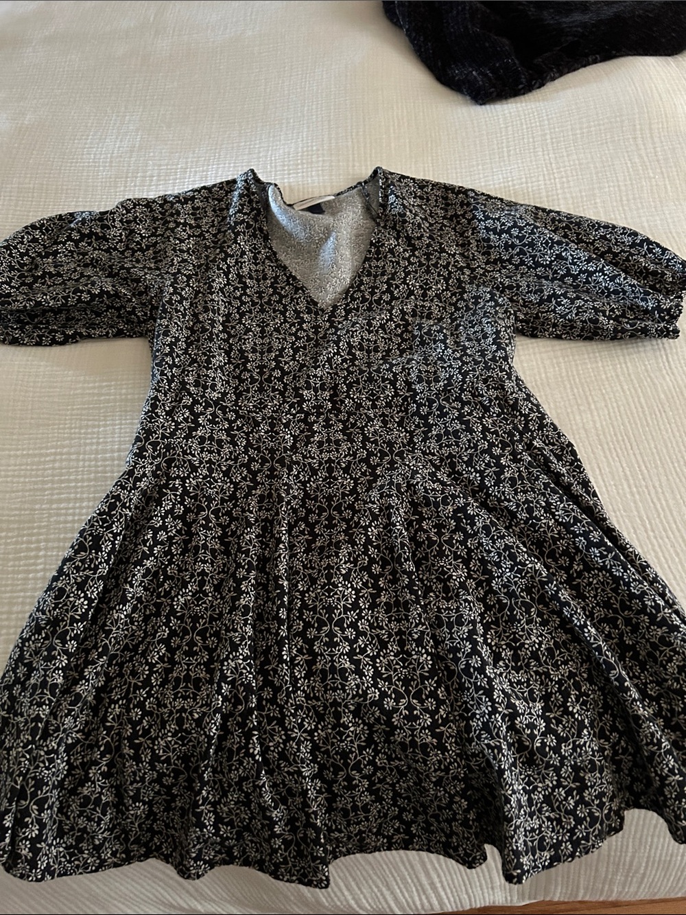 Black Floral V-Neck Swing Dress
